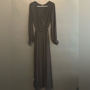 Olivaceous Black Long-Sleeve Chiffon Maxi Dress